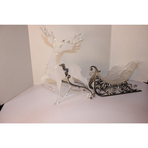 GRANDEUR NOEL GLASS SLEIGH REINDEER FIGURINE 2002 (0) - Picture 2 of 5